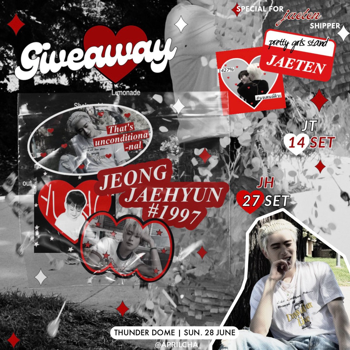 aprilcha_'s tweet photo. pls kindly rt 
✳︎ 𝒈𝒊𝒗𝒆𝒂𝒘𝒂𝒚. ✦ jaehyun mono in bkk

𝐬𝐭𝐢𝐜𝐤𝐞𝐫 𝐝𝐢𝐞-𝐜𝐮𝐭 
—♡ 𝓙aehyun 4 ea/set
27 set

—★ special ! for 𝒋𝒂𝒆𝒕𝒆𝒏 shipper 2 ea/set
14 set

date: 28 june
location: thunder dome
time : tba
rule; rt and show this tweet 

#JAEHYUN_MONO 
#JAEHYUN_MONO_BANGKOK