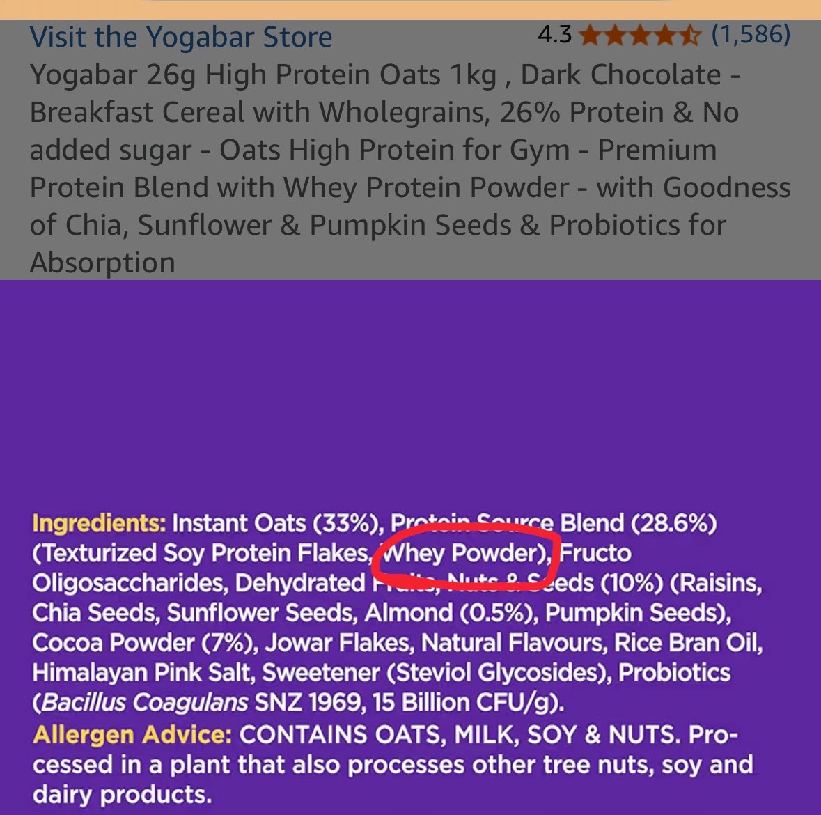 oye_nonu's tweet photo. @karanbuidls Those high protein oats contains whey protein, so technically you are still consuming whey. https://t.co/re0QyloKWU