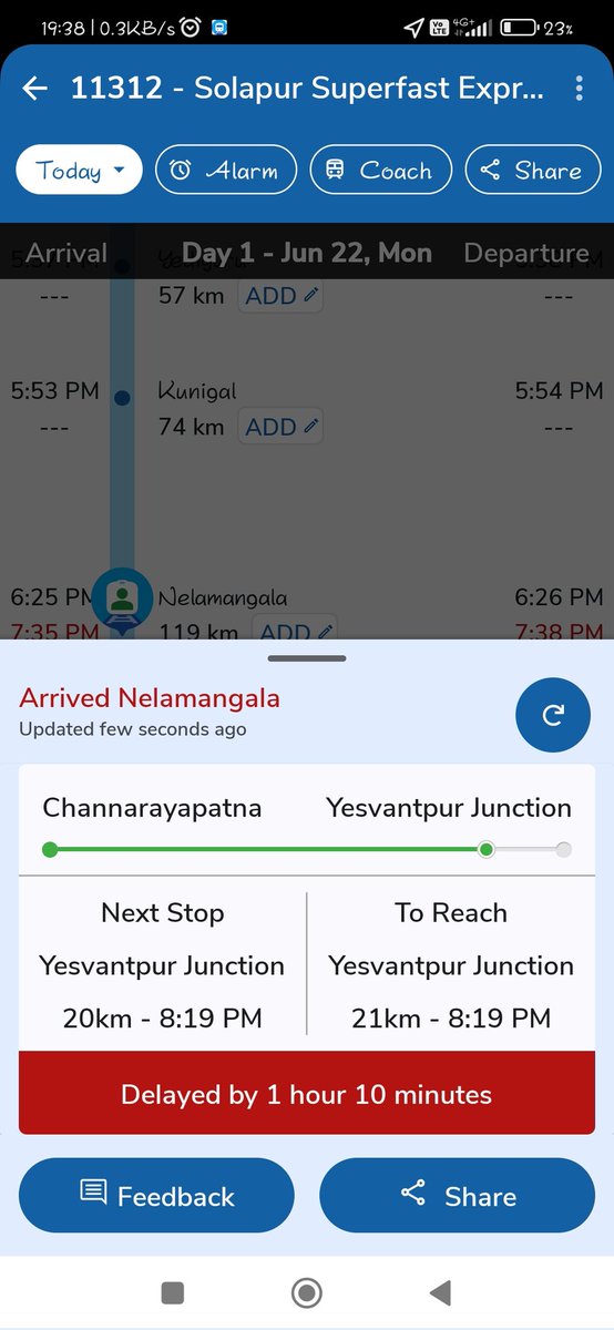 Doreswamybn's tweet photo. @HassanJunc38175 @RailwaySeva @SWRRLY @VSOMANNA_BJP @AshwiniVaishnaw  regularly bad experience daily in this train, everyday delay, make it correct on time. If have time sense in your dept. This much delay not acceptable regularly. How can able to say it express? https://t.co/kVH1DrSQ6a
