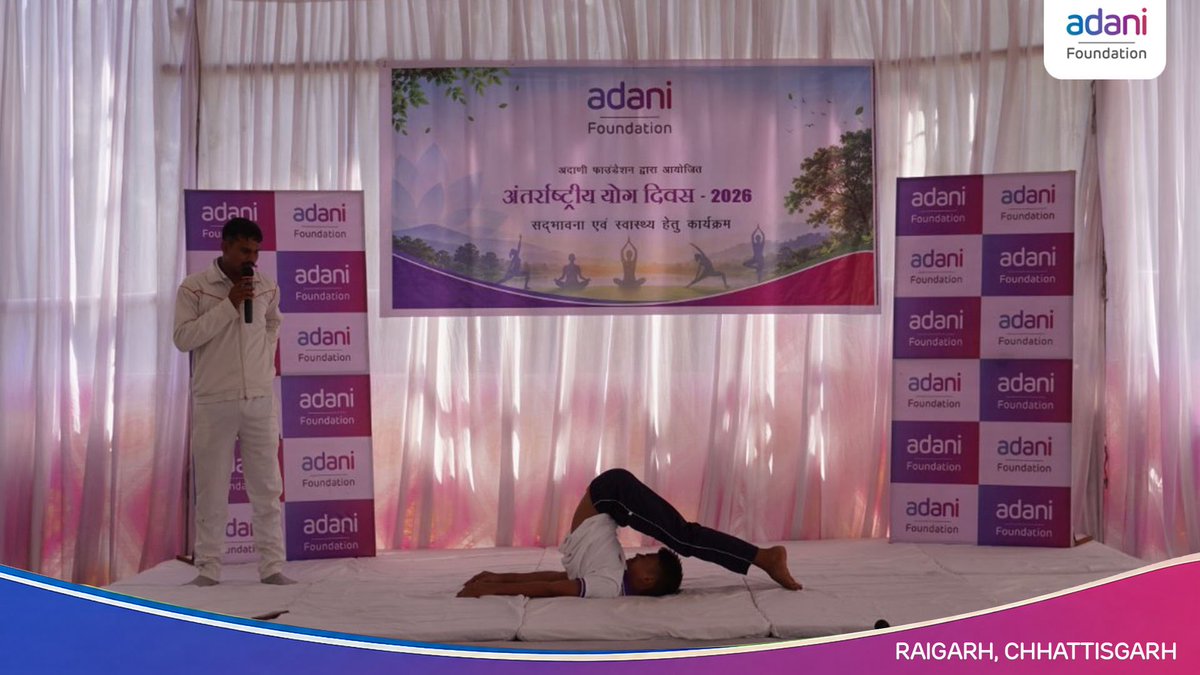AdaniFoundation's tweet photo. Glimpses of our #InternationalYogaDay2026 celebrations across sites.
 
From mindful stretches to shared moments of calm, community members came together to celebrate the timeless practice of yoga - embracing harmony, wellness, and collective well-being.
 
#YogaForAll #YogaDay https://t.co/xeaLlaAYOi
