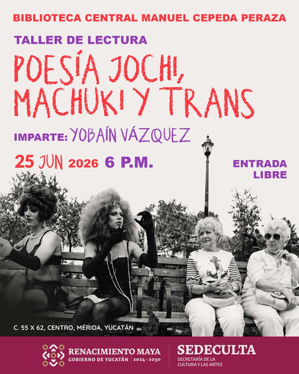 SedecultaYuc's tweet photo. La Sedeculta y el escritor Yobaín Vázquez Bailón te invitan a explorar textos literarios inspirados en las vivencias de la comunidad sexodiversa.

📅 25 de junio de 2026
⏰ 18:00 horas
📍 Biblioteca Pública Central Estatal "Manuel Cepeda Peraza"
Entrada libre. https://t.co/M7ZlJLoo4K