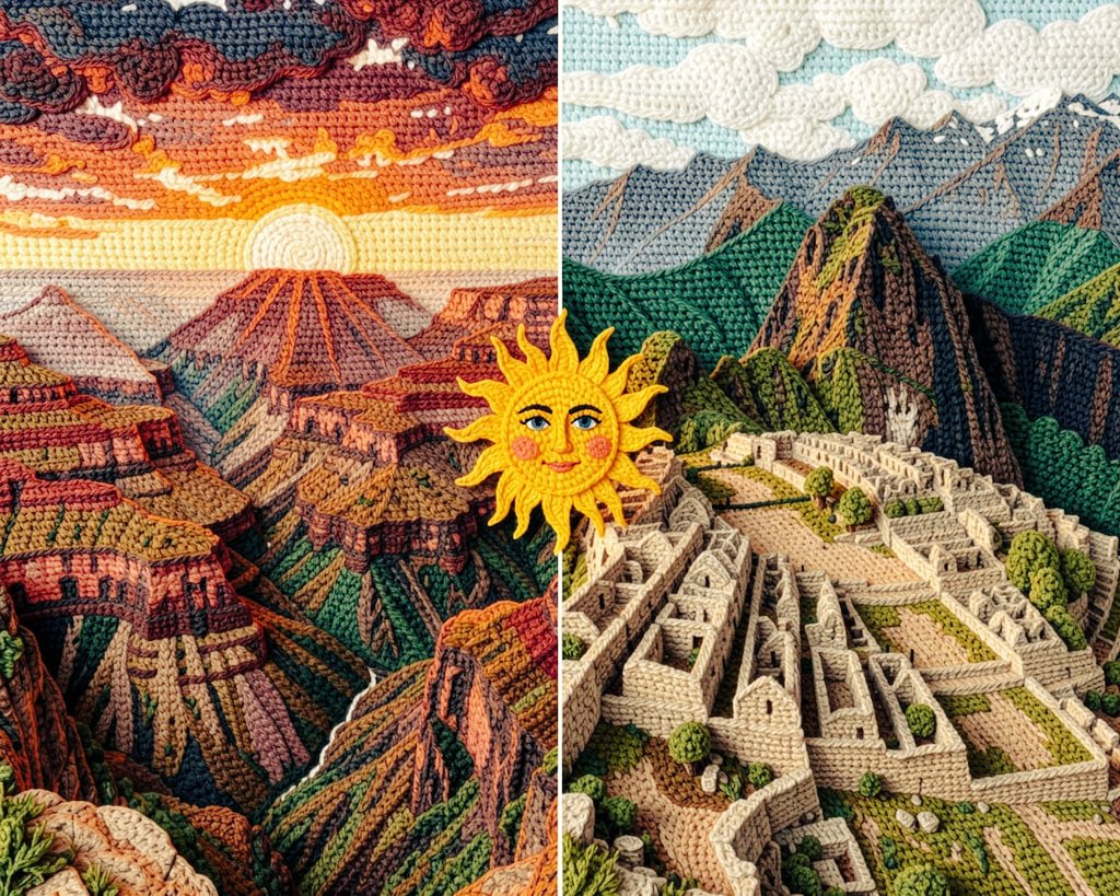 SeyfertArt's tweet photo. Solsticio de verano - Solsticio de invierno.
Gran Cañón,(Hemisferio Norte)-Machu Picchu, (Hemisferio Sur)
#artedigital #AIart️️️️️️️️️️️️️️️️️️️️️️️️️️️️️️️️️️️️️️️️️️️️️️️️️️️ #crochet #solsticio #invirno #verano https://t.co/VUEX3e7ymD