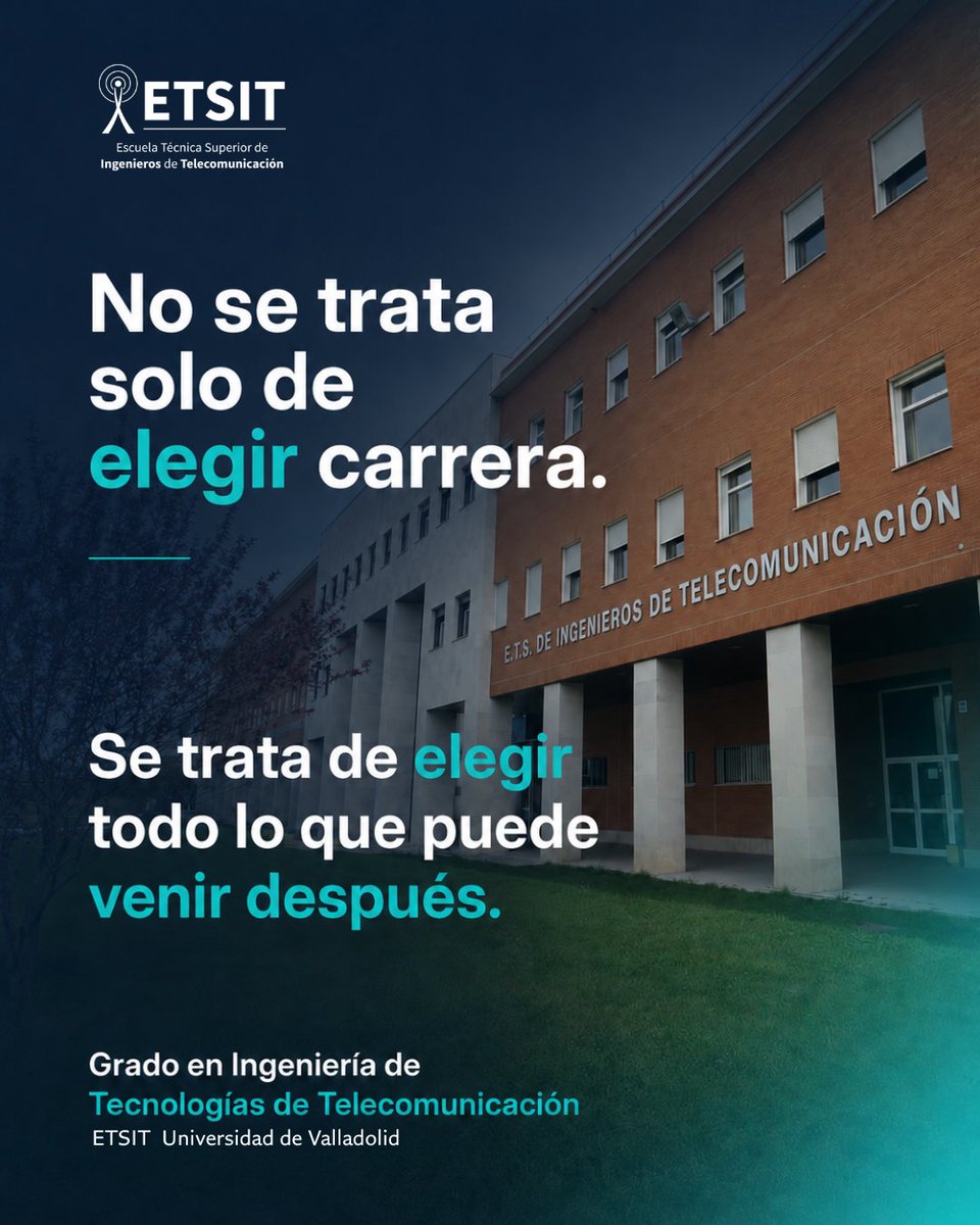 ETSIT_UVa's tweet photo. Elegir carrera no es solo decidir qué vas a estudiar.
También es decidir en qué tipo de futuro te gustaría estar.
Una formación con presente y con futuro, con aplicación real en un entorno en constante cambio.
https://t.co/GN9jCMw2lH https://t.co/ZDqseNSiqh