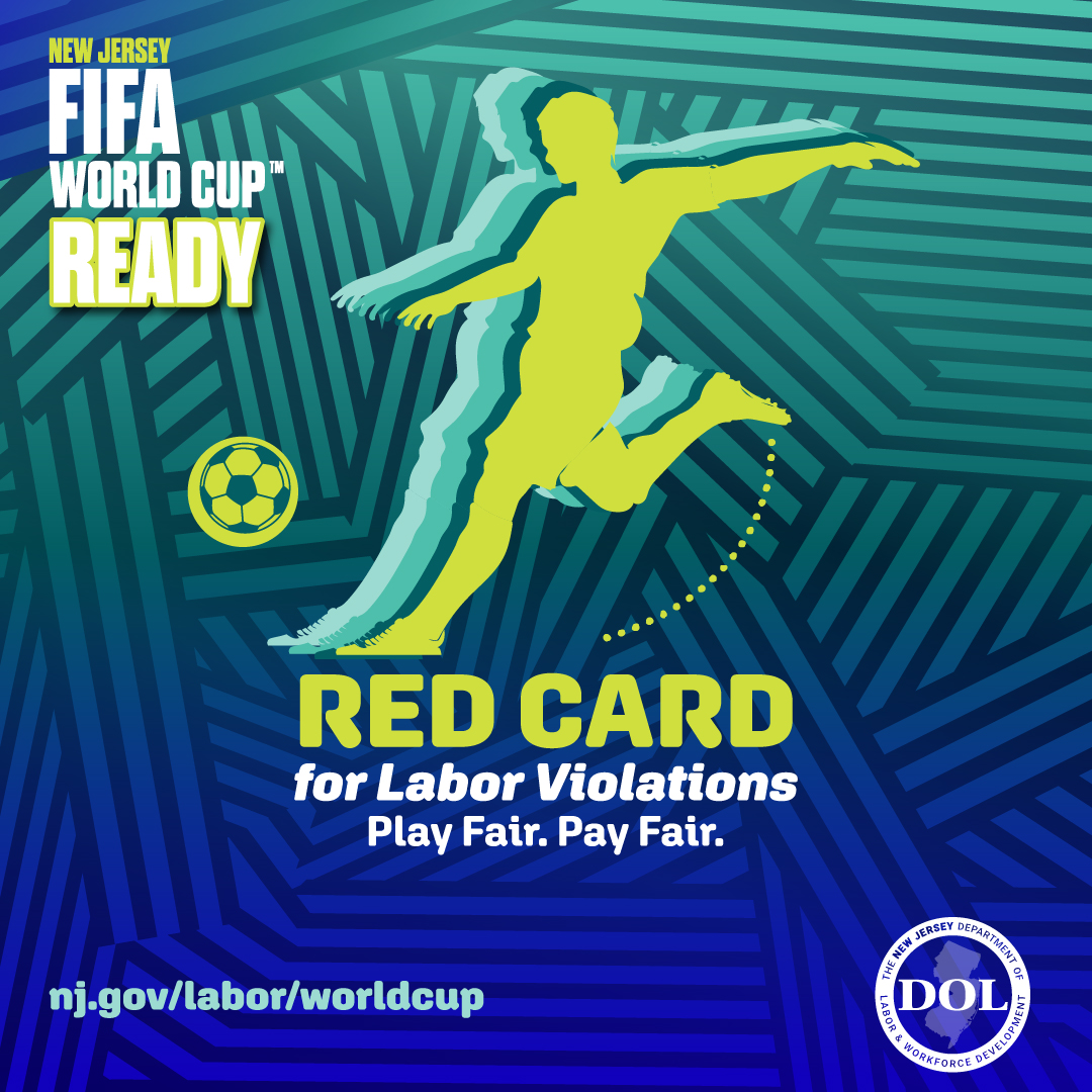 NJLaborDept's tweet photo. 🌟 May the best team win today! A reminder that great events happen because of great workers. ALL workers in NJ are protected—no exceptions. Info at https://t.co/r8VPr8vsdo.

#FIFA #WorldCup26 #GameDay https://t.co/U55xfYepIw