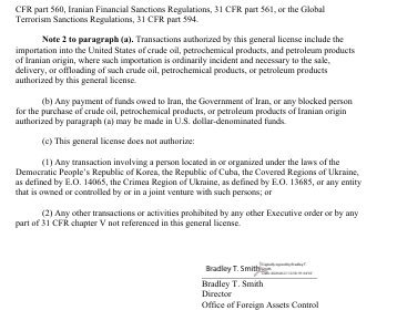 TrenchesAndCity's tweet photo. 🇺🇸🇮🇷 Iran is now permitted to export oil globally, with exceptions for Cuba, North Korea, and occupied Ukraine.

Treasury has issued a temporary 60-day general license authorizing the production, delivery, and sale of Iranian oil.

Source: ofac treasury. https://t.co/5yNDzQLIar
