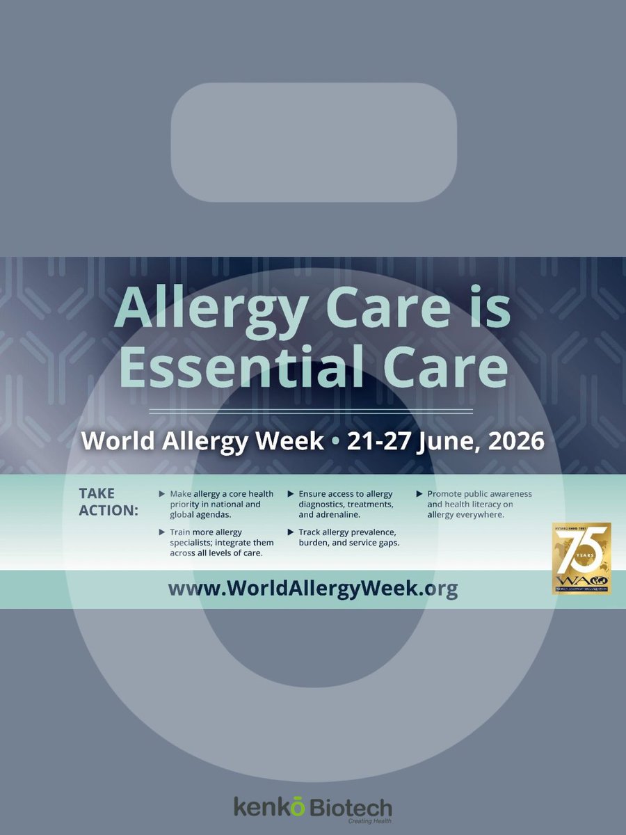 BiotechKenko's tweet photo. 🌍 Semana Mundial de la Alergia 2026
Bajo el lema: #AllergyCareIsEssentialCare
La atención alergológica debe ser una parte esencial del sistema sanitario:  ✔ Diagnóstico precoz  ✔ Acceso a especialistas  ✔ Tratamientos adecuados  ✔ Más educación y prevención https://t.co/a7mIAYm9KX