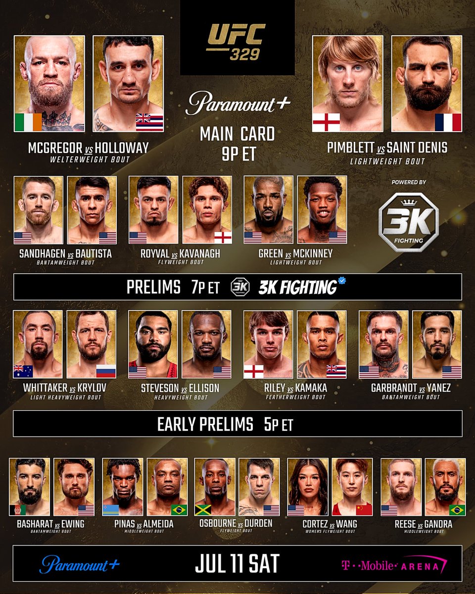 3KFighting's tweet photo. 🚨 #UFC329 latest official card by @3KFighting 🚨 https://t.co/NMHLWfhYHY