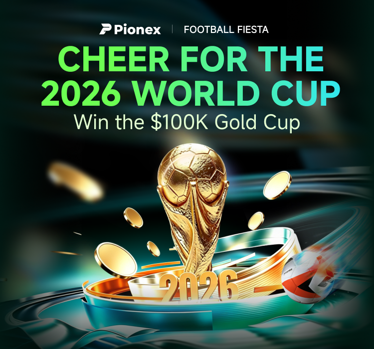 pionex's tweet photo. ⚽ Cheer for the World Cup. Redeem real rewards!

Earn Cheer Points on Pionex and exchange them for prizes including:

→ Gold Football worth 10,000 $USDT
→ Gold Medal worth 5,888 $USDT
→ MacBook Pro, iPhone 17 Pro Max and more

Sign up on Pionex now 👇
https://t.co/8jaPvwOTwA
