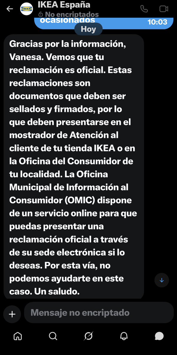vanesacgon's tweet photo. @alvarocon25 @IKEASpain @IKEA Y encima inútiles cuando les enviado la denuncia en Consumo https://t.co/g1QmUlmwfP