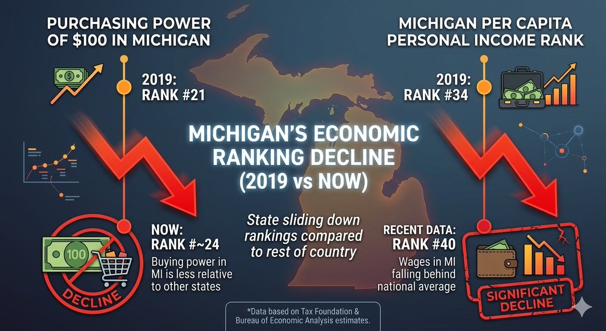 MrAustinPredict's tweet photo. 🚨 MORE LIES: "Every Michigander deserves to prosper," says @JocelynBenson.

Too bad under her and Whitmer, MI's per capita personal income rank PLUMMETED from 34th in 2019 to 40th today.

Stop campaigning on slop when your economic record is an ovjective FAILURE. https://t.co/xcm2Vjo5nZ
