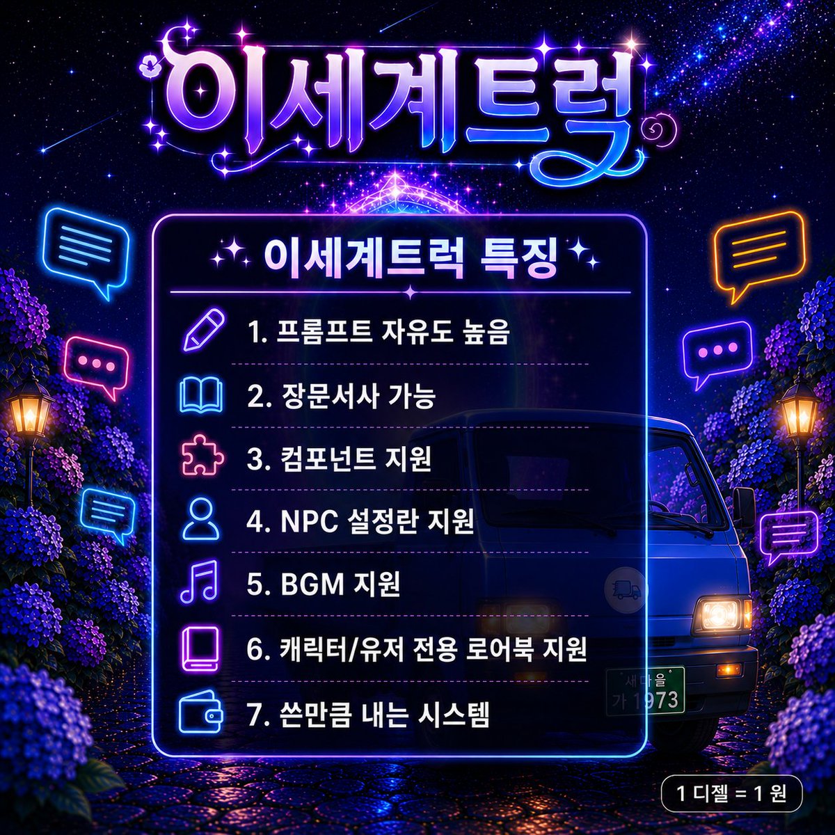 isekai_truck_kr's tweet photo. 종량제 AI 캐릭터챗 

AI 캐릭터를 만들고 대화하세요 
가성비 있게,고성능으로 즐겨보세요!  

X에서 진행하는 6월 이벤트! 
리포스트 참여자 3명 추첨 
각 10,000 디젤 지급 
총 30,000 디젤

캐릭터 제작 시 3천디젤 지급!

#AI️️️️️️️️️️️️️채팅️️️️️ #캐릭터챗 #AI캐릭터챗 https://t.co/QSZytXttSE