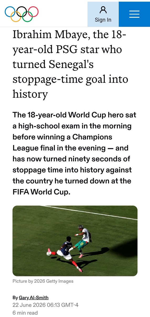 garyalsmith's tweet photo. 🚨 NEW for @Olympics:

France nurtured and pursued him. Senegal stole his heart.

1,000-word piece on 🇸🇳 Ibrahim Mbaye, a kid already with ridiculous stats, who knows exactly what he wants, and thoughts on him succeeding Senegal's 2012 Olympics alumni (Mané, Kouyaté, Gueye etc).

Read: https://t.co/SioUGQ0ZHA