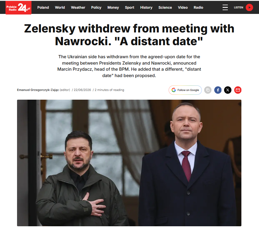 HavryshkoMarta's tweet photo. So, let’s keep track. Budanov goes to Warsaw and arranges a phone call between Zelensky and Nawrocki to talk about "UPA Heroes."
 
Zelensky cancels it. Says, “I’ll come to Warsaw and we’ll talk face to face.” A specific date is agreed upon. Kyiv then cancels the visit. The meeting never happens.

I think I’m starting to understand how Zelensky conducted peace negotiations with Putin before they evolved into a full-scale war 🤨