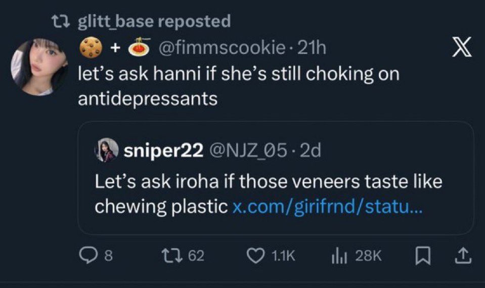 hypeg1rls's tweet photo. Glitt’s openly say they want NewJeans to overdose on antidepressants and die. A HYBE stan threatened to murder them, so they had to hire extra security. Victim card declined. https://t.co/VqpnQb1hA4