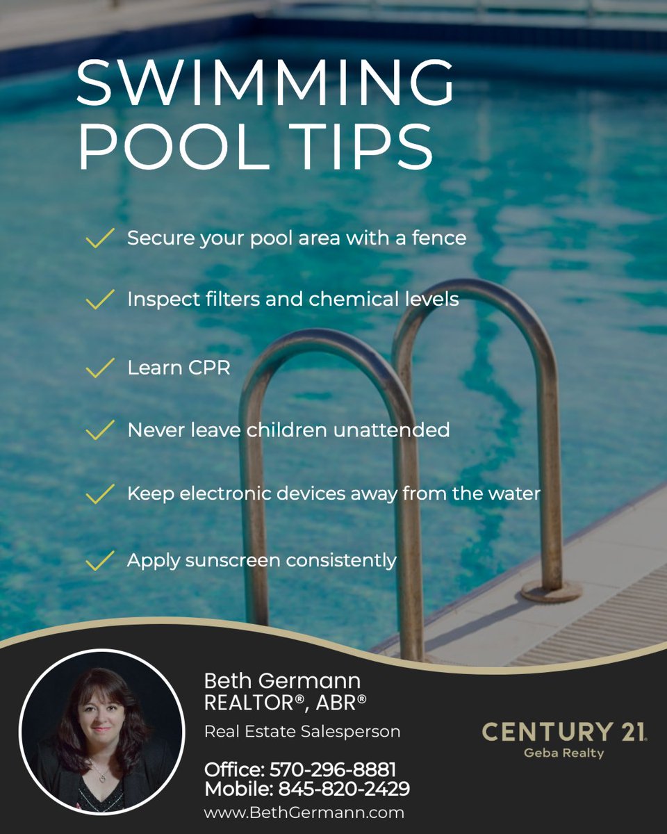 BethG_REALTOR's tweet photo. Pool season is officially here ☀️💦

Long summer days by the water are one of the best parts of the season, but safety and preparation should always come first.

A little preparation helps keep pool days fun, relaxing, and worry-free all summer long.

#BethGermannREALTOR https://t.co/ZHIu6Xsx5c