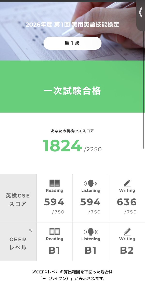 subc1over's tweet photo. 英検二級&amp;準一級ダブル合格アツい！！
2次も頑張るわよー https://t.co/4B04MT8q8n