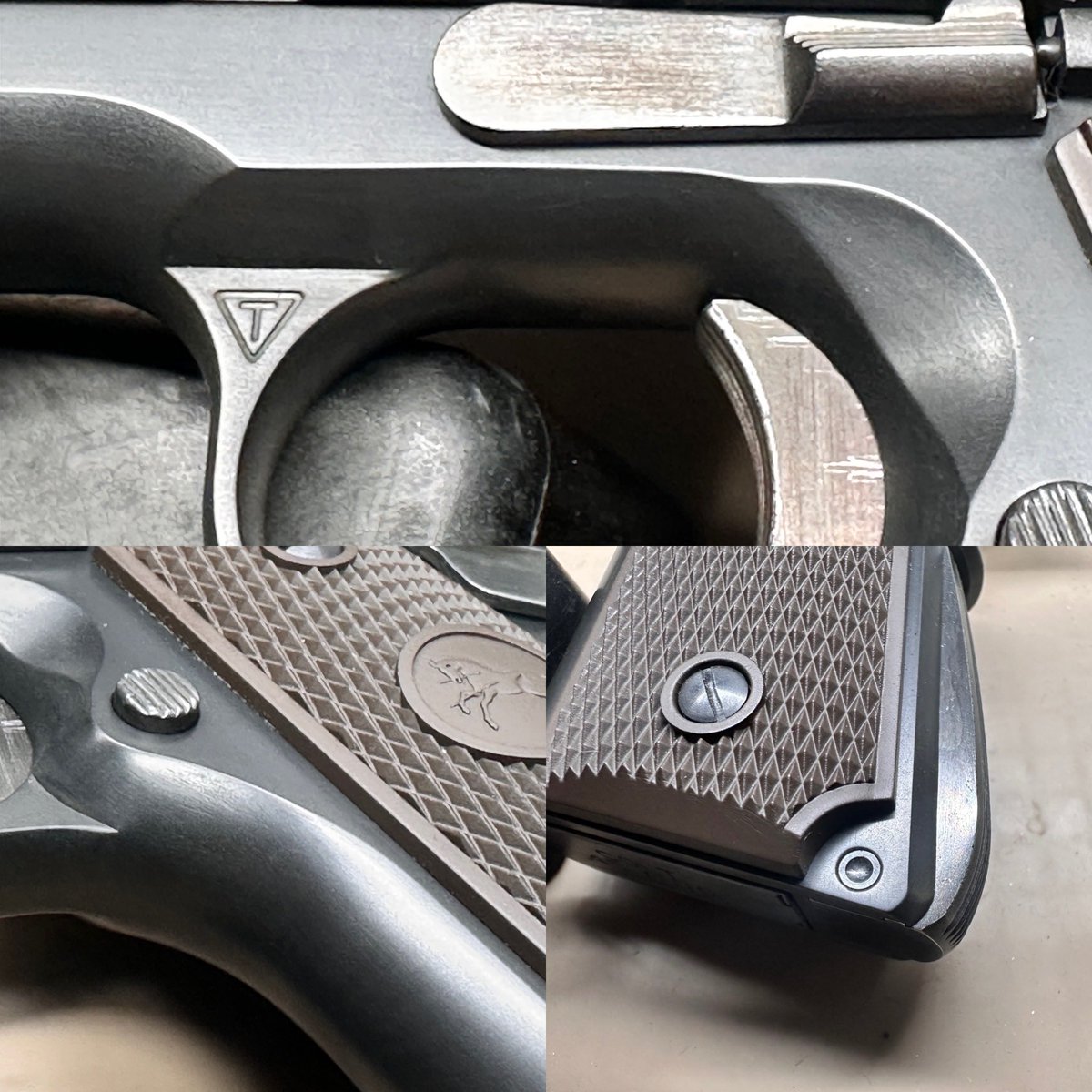 FSS96186864's tweet photo. タニオコバのコマンダーをブルーイングしました。
色々削り込みしたのが楽しかった。
トリガーガードの上部やマガジンキャッチ周辺。
ハイグリップになっているのを除去してセフティ削り、グリップセフティ削り…他にも…

ちなみにグリップセフティはGM7.5を削り込み。 https://t.co/bpDR8Fj3qj
