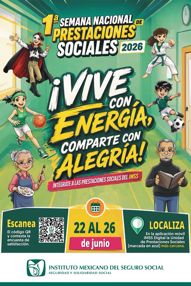 IMSS_Mor's tweet photo. 🏊‍♀️🎶 ¡Descubre todo lo que puedes aprender, disfrutar y compartir!

En la Semana Nacional de Prestaciones Sociales, los Centros de Seguridad Social del #IMSS abren sus puertas para que conozcas las actividades culturales, deportivas, artísticas y de bienestar que tenemos para ti. https://t.co/QXw3rvEDot