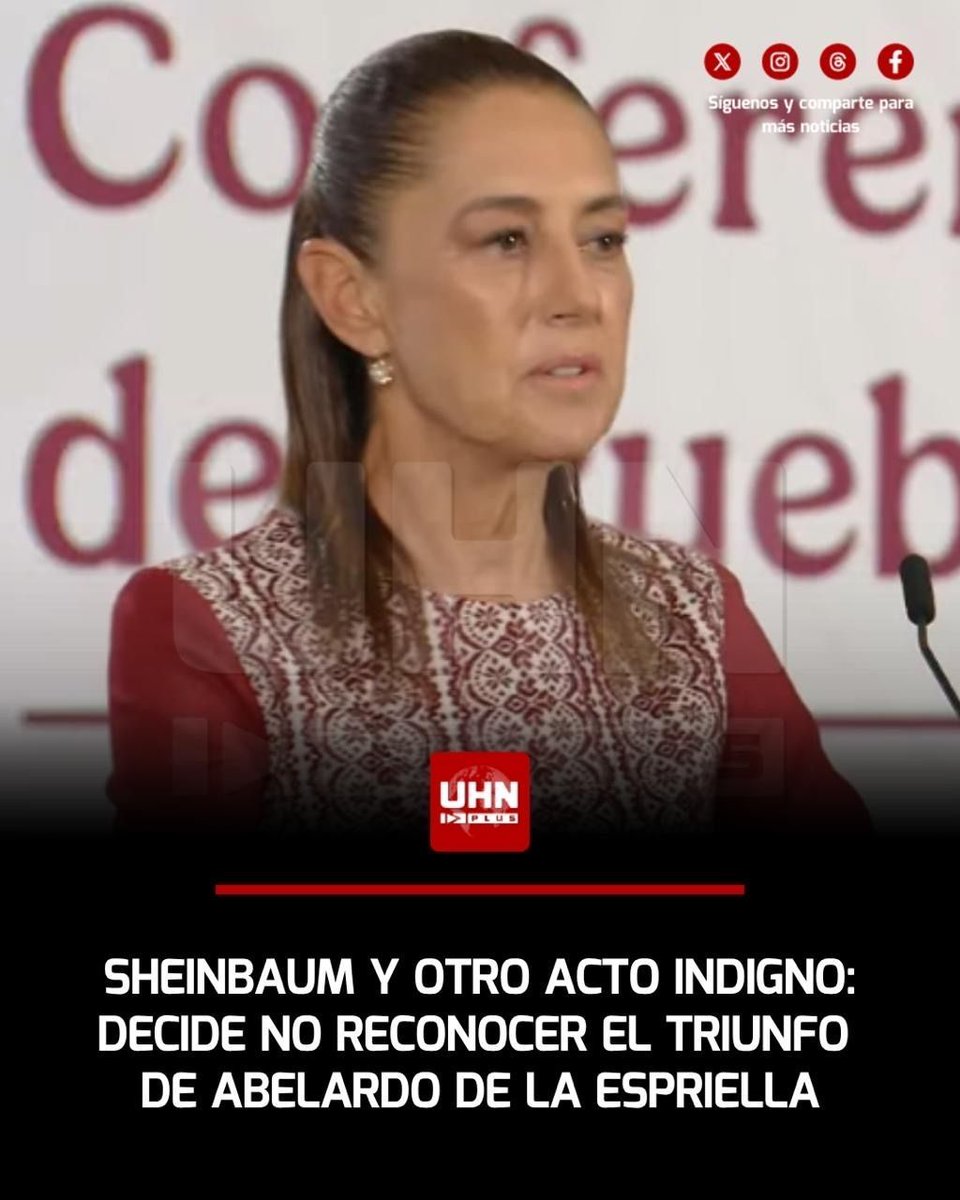 UHN_Plus's tweet photo. 🇲🇽🇨🇴‼️| En un acto lleno de impotencia y frustración, Claudia Sheinbaum decidió no reconocer el triunfo de Abelardo de la Espriella: “¿La elección en Colombia? Vamos a esperar a que termine el conteo. Esto es preliminar, esperamos lo definitivo, que llegaría a los primeros días de agosto”. Vale recordar que Sheinbaum apostaba a un triunfo de Iván Cepeda, a quien recibió hace meses en Ciudad de México.