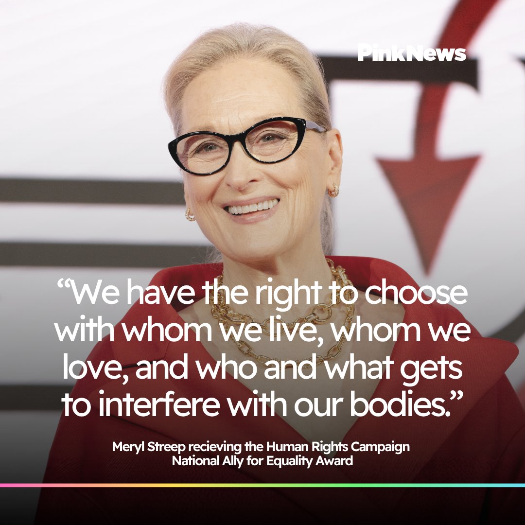 PinkNews's tweet photo. A long-time ally and beloved queer icon, Meryl Streep recently reflected on the impact the LGBTQ+ community has had on culture while promoting ‘The Devil Wears Prada 2’, telling Out that it was a "joy to have made [the film] with [the LGBTQ+] community in mind. Top of mind." 

From her unwavering appreciation for the queer audiences who have embraced her work to her support for LGBTQ+ human rights, Meryl has earned her place as one of the community's most cherished icons.

She turns 77 today – happy birthday, Meryl! 

📷 Getty