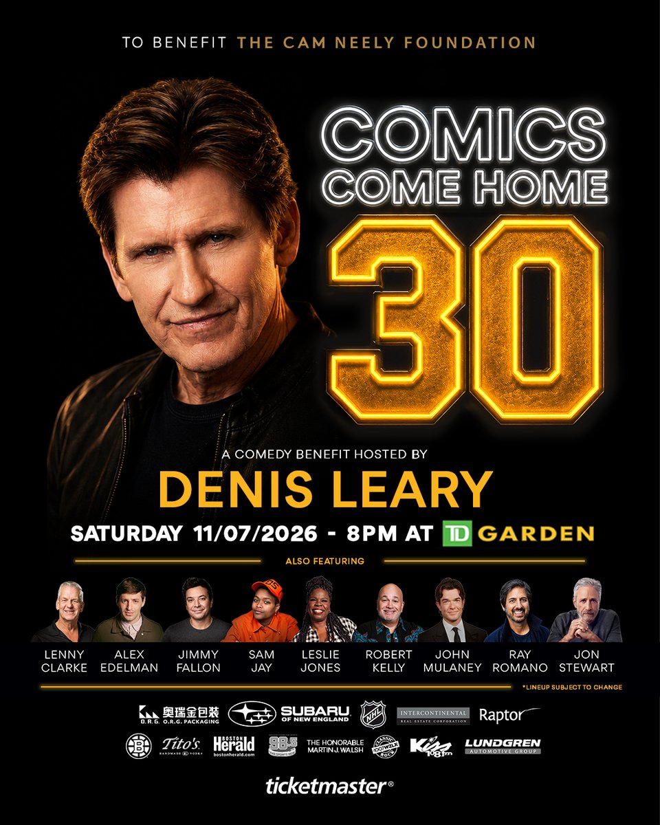 tdgarden's tweet photo. JUST ANNOUNCED: Comics Come Home returns to TD Garden on Nov 7! The lineup includes John Mulaney, Jimmy Fallon, Ray Romano, Jon Stewart, Leslie Jones, Alex Edelman, Sam Jay, Robert Kelly, and Lenny Clarke.
 
Tickets on sale June 25 at 10 AM. All proceeds benefit the @CamNeelyFdn https://t.co/8Be5EAiqP2