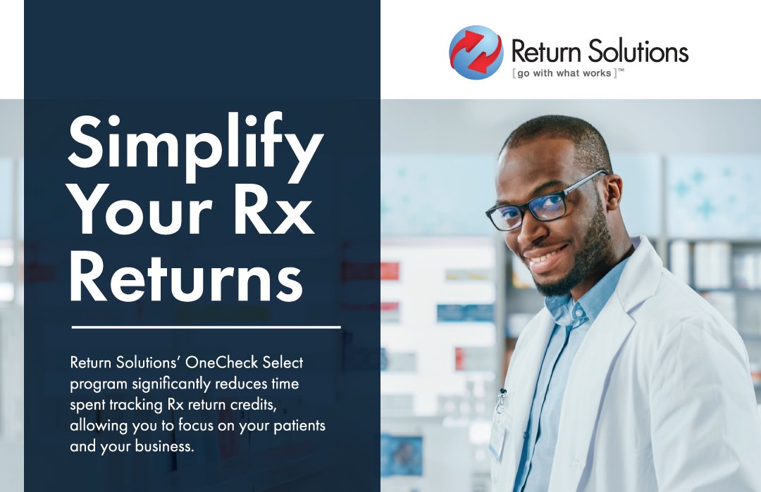 RXAAP's tweet photo. As an AAP Member, receive up to 90% of credit within just 30 days of your first return with Return Solutions’ OneCheck Select program. Try it today and simplify your Rx returns. Visit https://t.co/Gf0Eb8M3Ow to learn more. https://t.co/WoujXqOGhk