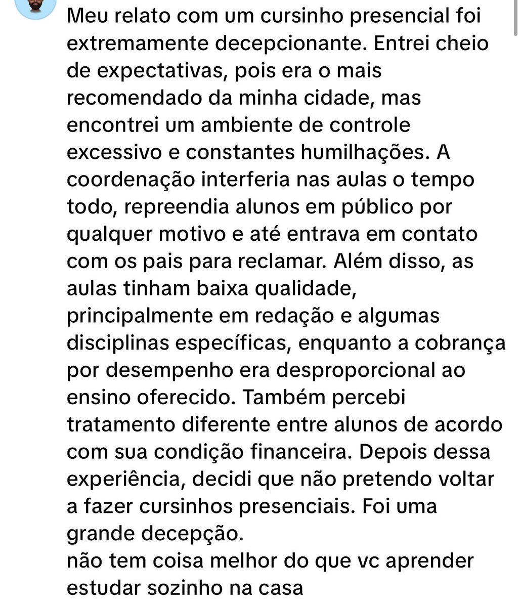 apistudies's tweet photo. Não ironicamente relato mais realista sobre cursinho presencial, comigo foi EXATAMENTE como ele descreve. https://t.co/iVLRYRbUwx