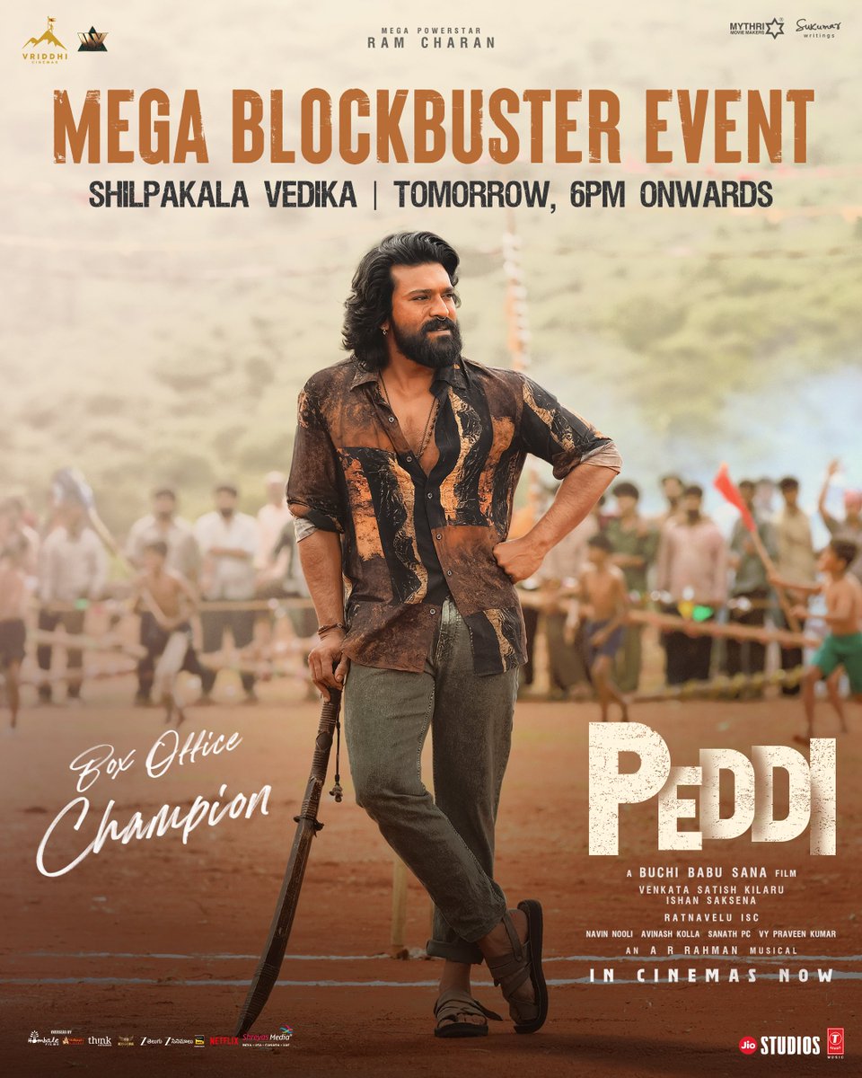 PeddiMovieOffl's tweet photo. #PEDDI MEGA BLOCKBUSTER EVENT tomorrow at Shilpakala Vedika from 6 PM onwards ❤‍🔥

https://t.co/kRZnoFfbWw

🎟️ https://t.co/EMhY3eMGKq https://t.co/ZjbtaJPwN8