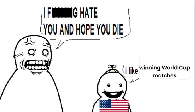 GuyIsReborn's tweet photo. American's perception of soccer falls into 3 camps:

1. I enjoy soccer. I know the US is fighting uphill every match. I appreciate every victory we get.

2. I'm a casual who enjoys sporting spectacle. I'm rooting for my country.

3. Soccer is gae.

You overestimate our arrogance. https://t.co/we3fk36vLm