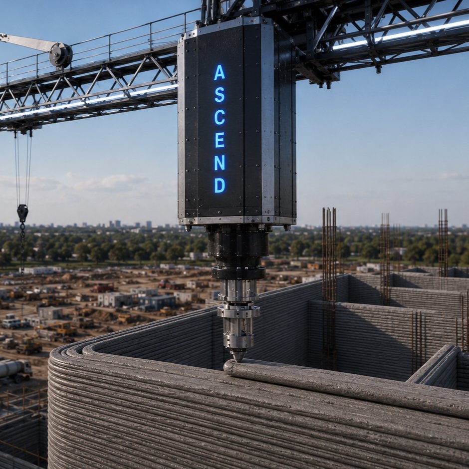 spaceandtech_'s tweet photo. 🚨 Australian company Luyten unveiled ASCEND, an AI-powered 3D construction printer capable of building concrete structures up to 100 meters. https://t.co/HqkYx6m6Vm