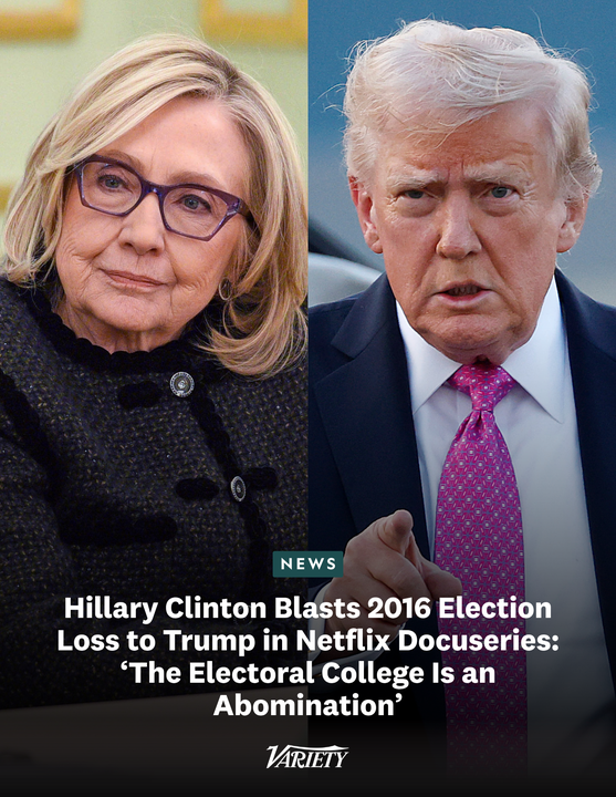 Variety's tweet photo. Hillary Clinton is still very unhappy with the results of the 2016 U.S. presidential election, in which she lost the electoral vote to Donald Trump.

“Well, I personally think the Electoral College is an abomination. For obvious reasons," Clinton says in Netflix's “The American Experiment” docuseries. 

https://t.co/RWEb5qRaWe
