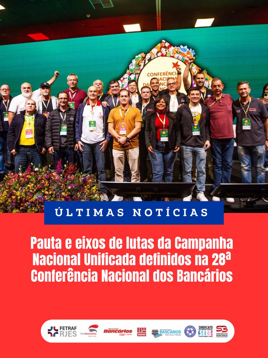 FetrafRJES's tweet photo. Pauta e eixos de lutas da Campanha Nacional Unificada definidos na 28ª Conferência Nacional dos Bancários

Matéria completa: 
https://t.co/jl8f3RLKE9 https://t.co/wkB5KZcwC5