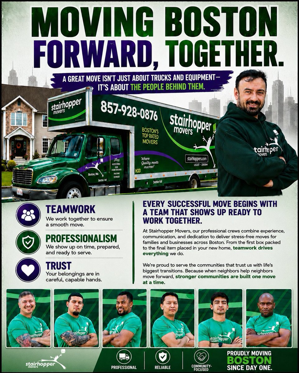 Stairhoppers's tweet photo. Moving is built on trust. 💚

Our team brings experience, professionalism, and care to every move—making sure your belongings arrive safely and on time. Thank you, Boston, for trusting Stairhopper Movers.

#BostonMovers #MovingDay #StairhopperMovers https://t.co/P1oPrTp1B3