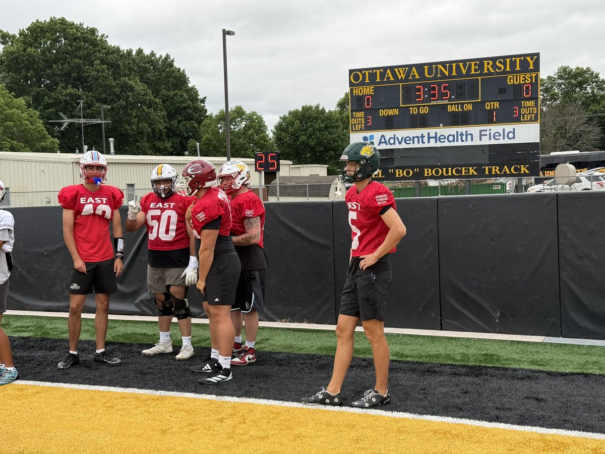 BobcatFB's tweet photo. Bobcat’s Nash Morrison and Isaac Renfro settling into East camp for the @KSShrineBowl #OneVision #FortheKids https://t.co/jfofWdOdU6