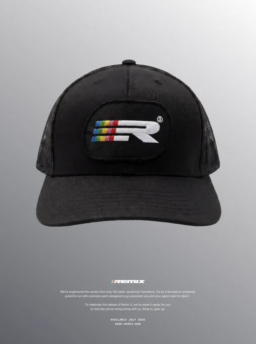 Remix trucker hat, available July 2026 on shop.remix.run