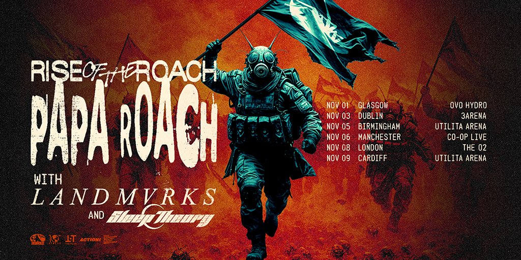 TicketmasterUK's tweet photo. More names. More music. More reasons to get there early.

Landmvrks and Sleep Theory will be joining Papa Roach across the Rise of the Roach Tour.

🎟️Tickets on sale now > https://t.co/kBn66Iuo76 https://t.co/EMTGXEiFxR
