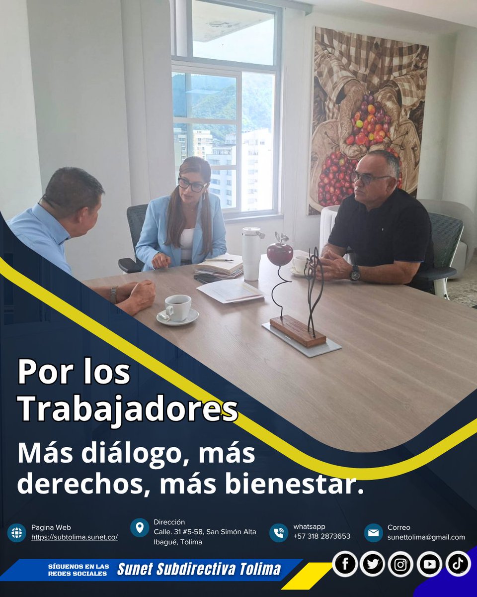 sunettolima's tweet photo. #sunet │🔴Diálogo y gestión por el bienestar de los trabajadores 🔴│

Directivos participaron en un importante espacio de diálogo con la señora Gobernadora, @AdrianaMatizTol reafirmando el compromiso de construir caminos de concertación, fortalecimiento institucional.
@AsmedSa https://t.co/7mI56CPmoO