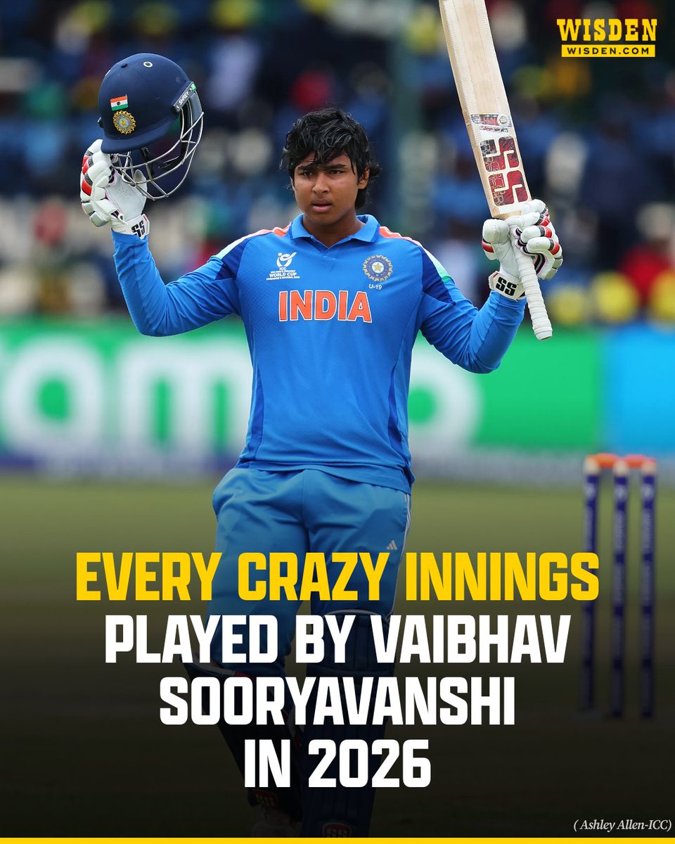 WisdenCricket's tweet photo. Vaibhav Sooryavanshi has played some extraordinary innings in 2026… 🤯

So many in fact that we started to run out of slides to accomodate all of his explosive cameos 😅 https://t.co/7WWK1lXfE7