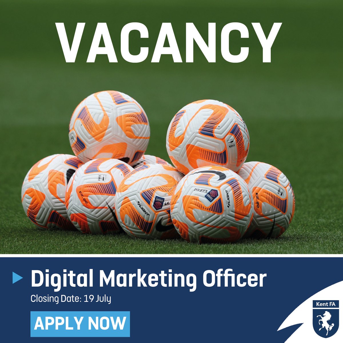 KentFA's tweet photo. JOIN OUR TEAM⚽ | Digital Marketing Officer

Love football and digital marketing? 

We’re on a mission to grow participation, champion diversity, and support the grassroots game so football can be enjoyed by everyone across Kent. In today’s digital-first world, how we connect, engage and inspire online has never mattered more.

We’re looking for a Digital Marketing Officer to sit at the heart of our digital presence, driving engagement, managing our channels, and telling the powerful stories of the people who make grassroots football thrive.

👉 Apply now: https://t.co/UYqGmjcpNT

📅 Deadline: 11:59pm, Sunday 19 July 2026