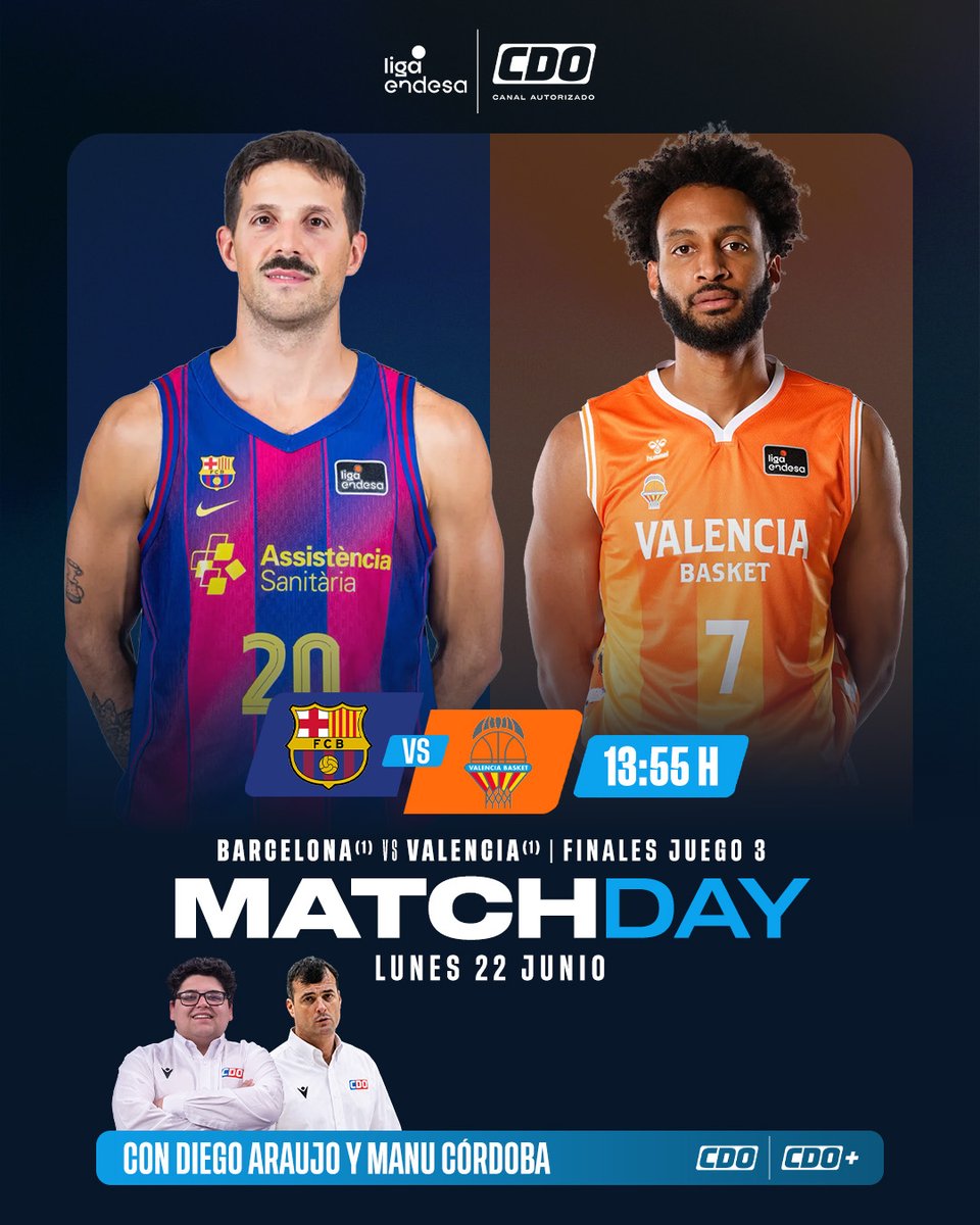 canal_CDO's tweet photo. ¡LA SERIE SE TRASLADA AL PALAU! 🔥🏀

Barcelona y Valencia Basket se enfrentan en el Juego 3 de las Finales de la Liga Endesa, con la serie igualada.

Mira las Finales de la Liga Endesa en CDO, https://t.co/wMN8M7sJj4 y la app CDO+📺💻📱

#ACBxCDO #CDOelCanalDeTodosLosDeportes https://t.co/dgTTPCwlc9