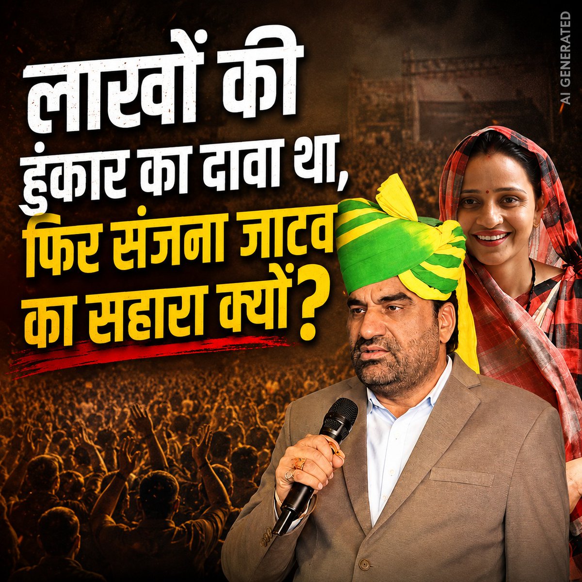 Thakur_Sahab_21's tweet photo. बातों के शेर बनने वाले आज जमीन पर पूरी तरह ढेर होते नजर आए! भरतपुर सांसद संजना जाटव को मंच पर आगे खड़ा करके और मुख्य चेहरा बनाकर भी हनुमान बेनीवाल अपने मैदान को खाली रहने से नहीं बचा पाए। यह रैली एक बड़ी नाकामी है। https://t.co/QZp4bcEq7L