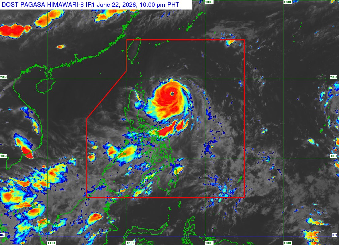 arielrojasPH's tweet photo. BAGYO UPDATE #FranciscoPH
11 PM, June 22, 2026

Francisco intensified into a super typhoon, now packing winds of 185 kph with gustiness up to 230 kph.

At 10 p.m., it was located 450 km east of Aparri, Cagayan. It is moving west northwestward at 15 kph. https://t.co/24byebgEC3