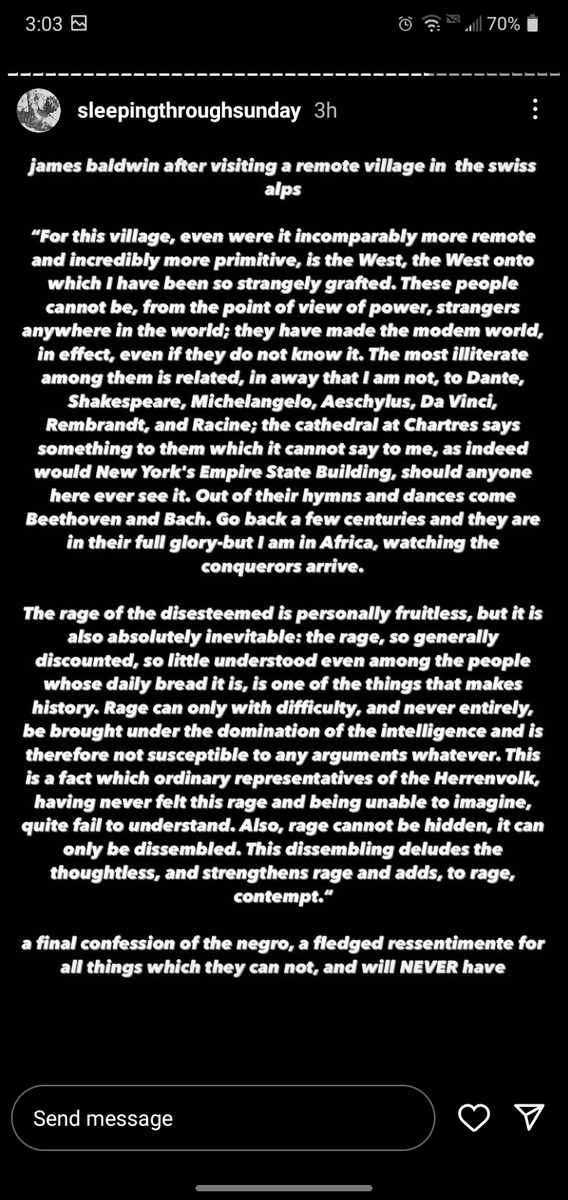 TCMorgan8's tweet photo. @two2phace upon visiting europe, james baldwin concedes tht inferiority complex, jealousy,nd insecurity is at the root of black rage
he seethes with jealousy over how cohesive white culture/identity is
also resentful that yt culture,society,accomplishment far exceeds anything blks have done https://t.co/CLjZ3xg7Vw