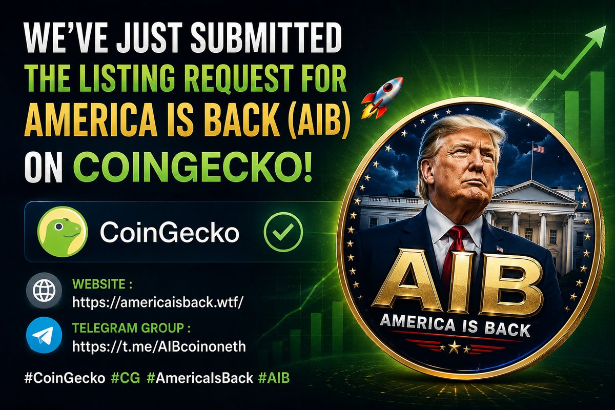 AIBcoinoneth's tweet photo. Dear Team @Coingecko
We’ve just submitted the listing request for America is Back (AIB) on CoinGecko. 🚀
Website : https://t.co/EnSp9pYUxi
Telegram Group : https://t.co/khOMYhYrVV

#CoinGecko #CG #AmericaIsBack #AIB https://t.co/LyLMuhEEgE