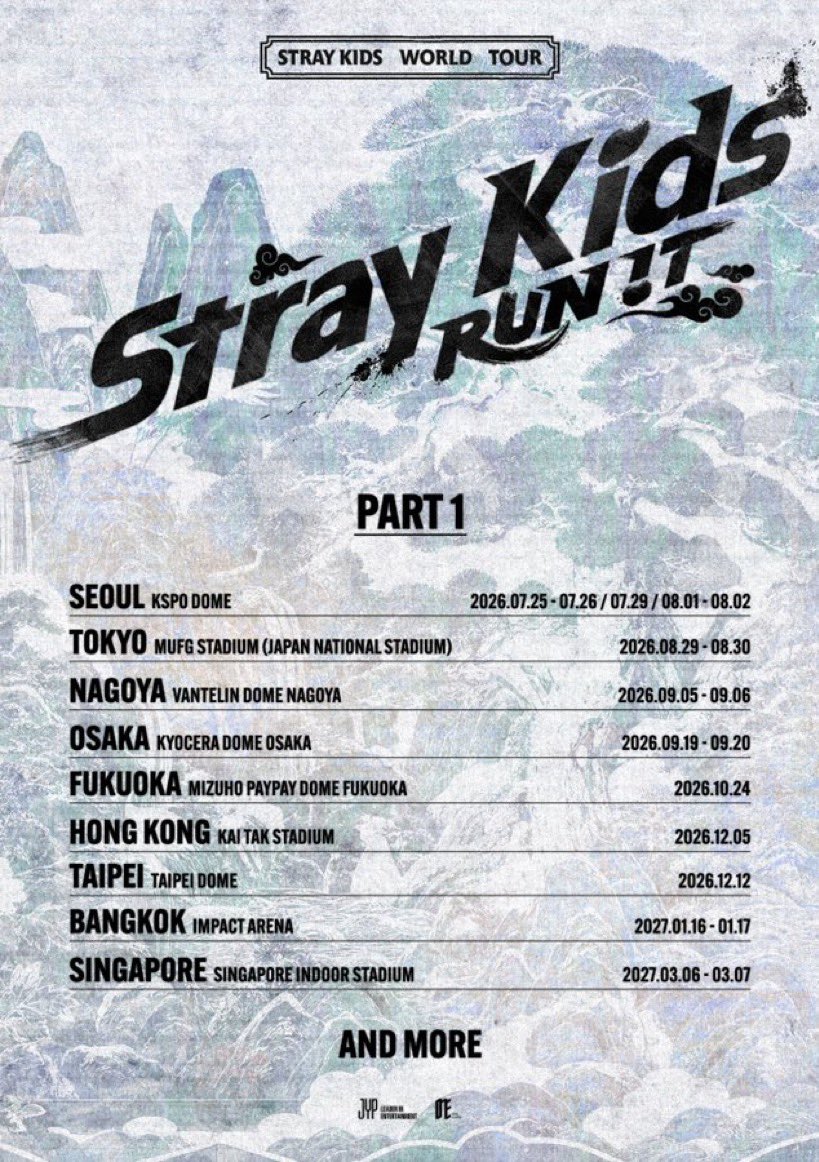 skzpopbase's tweet photo. #StrayKids announces “RUN IT” World Tour Part 1 with 18 dates across 9 cities in Asia!

*More dates coming soon https://t.co/RL0yQ8k2m0