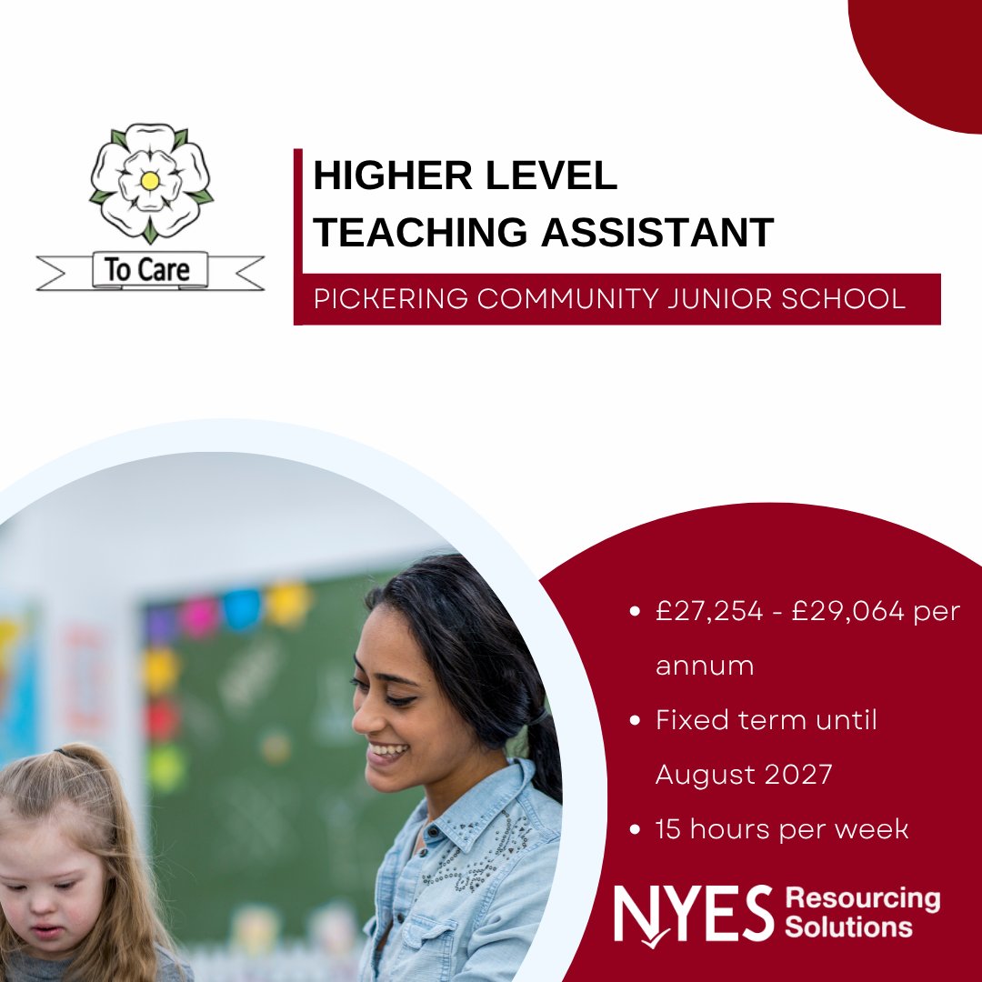 NYESResourcing's tweet photo. Are you ready to take the next step in supporting young learners?
Apply now! https://t.co/WanAapQCWt
#HLTA #TeachingAssistant #EducationCareers #NorthYorkshireJobs #PickeringJobs #PrimarySchool #MakeADifference #SchoolJobs https://t.co/iD0MaNDVGz