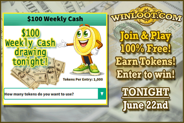 Winloot's tweet photo. 💸$100 Weekly Cash Prize Drawing - TONIGHT!🕛

✔️Play Winloot: https://t.co/KOgVr07Uif
✔️Earn Tokens!
✔️Enter to #win prizes!
💯100% FREE!🆓 https://t.co/wZyV4ifc9I
