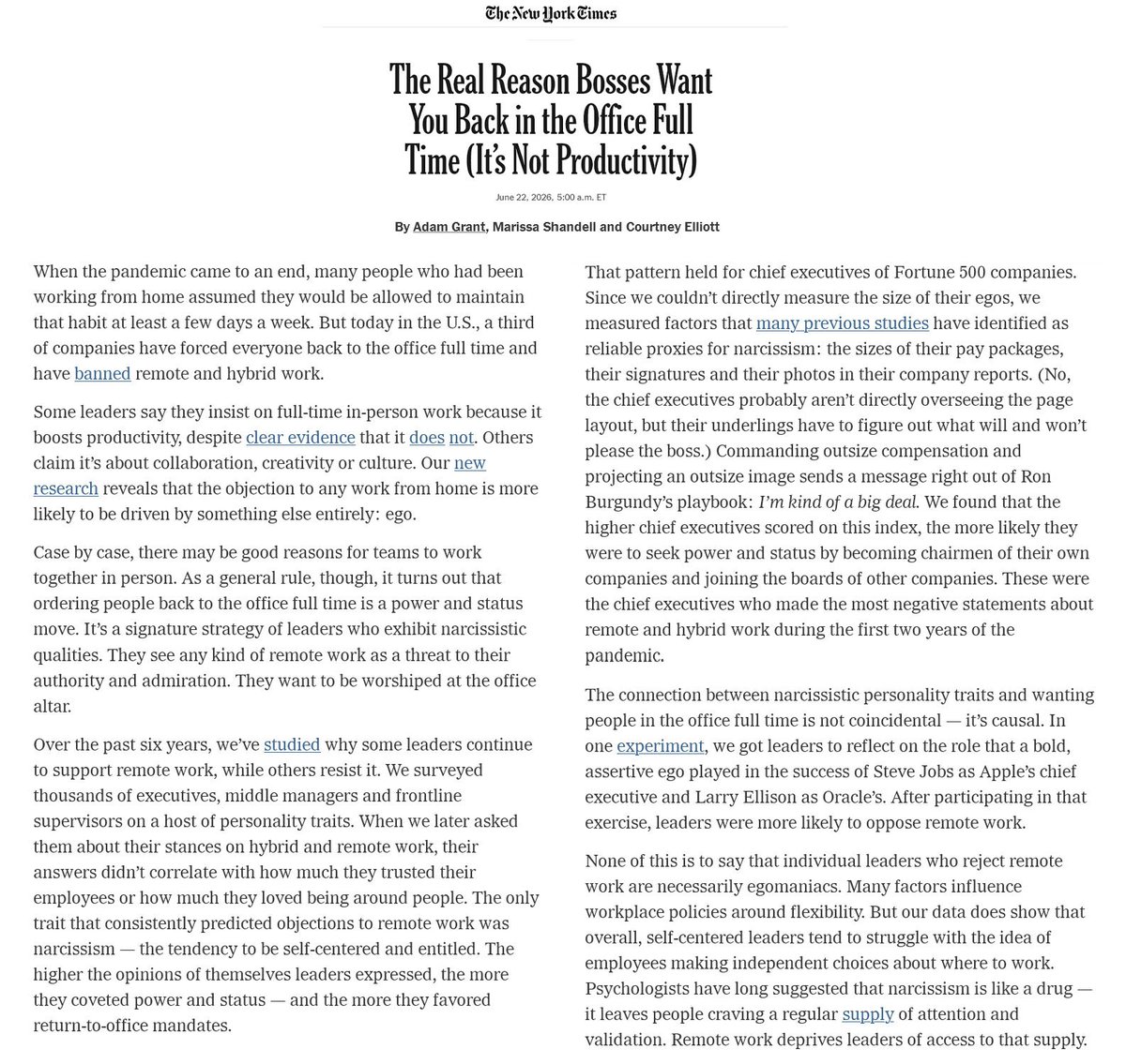 dysclinic's tweet photo. Narcissism is pervasive in medicine and science and is a huge detriment to progress, innovation and advancement.
Thanks @AdamMGrant for a great article! https://t.co/pQqP9wcLeS