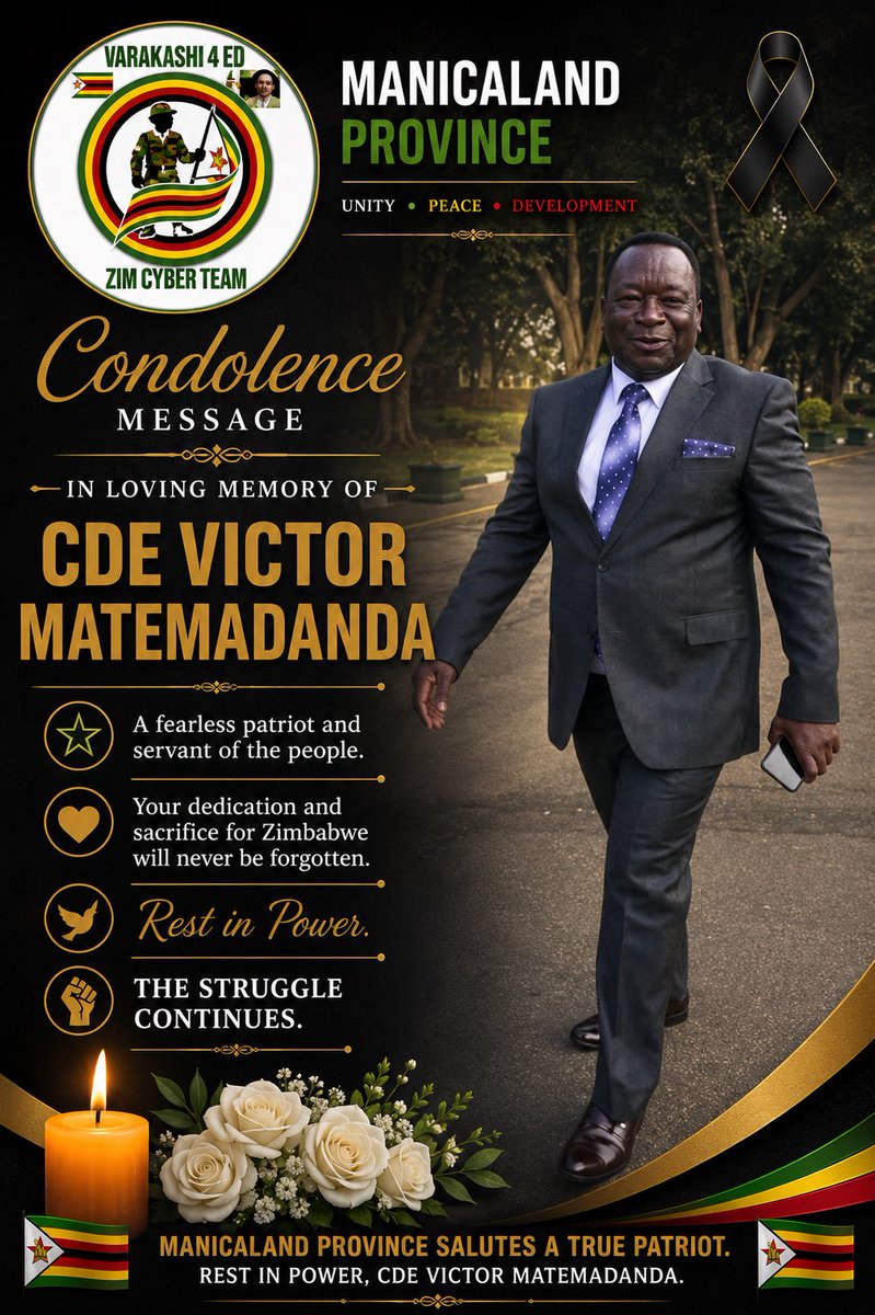 official47976's tweet photo. A patriot has fallen, but his legacy lives on.

@ZANUPF_Official @zanupf_patriots @oczmk @zanupfbyoinfo @ChinamasaPA @ZanuPFMabvuku @StanleySakupwa2 @HonGetrude @MishMugadza https://t.co/dNLS3rl2Yu