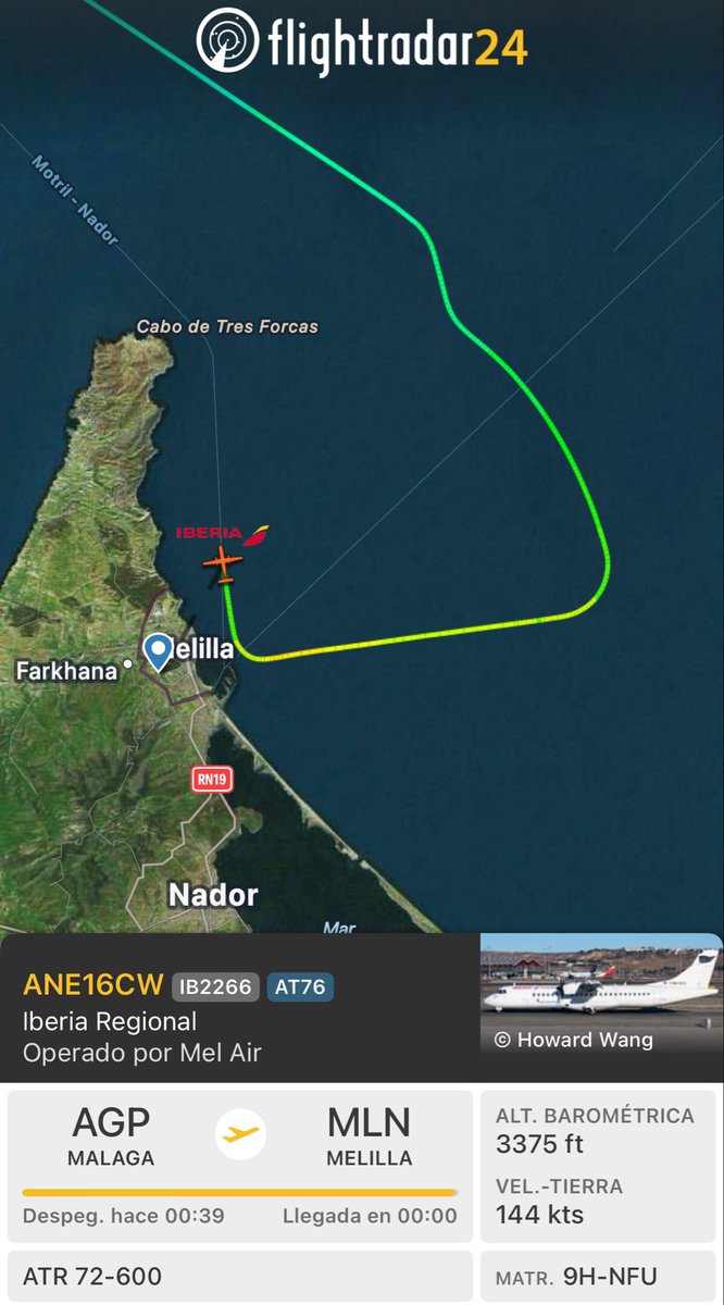 SpottersMelilla's tweet photo. 🟡#FRUSTRADA del vuelo #IB2266 Málaga-Melilla (15:30-16:30) de @AirNostrumLAM operado por #MelAir. https://t.co/kShuj2fTxB